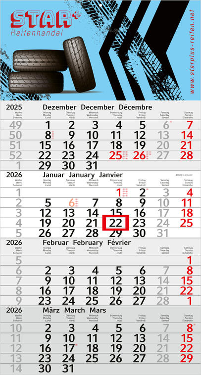 Bürokalender - 4-Monatskalender B4